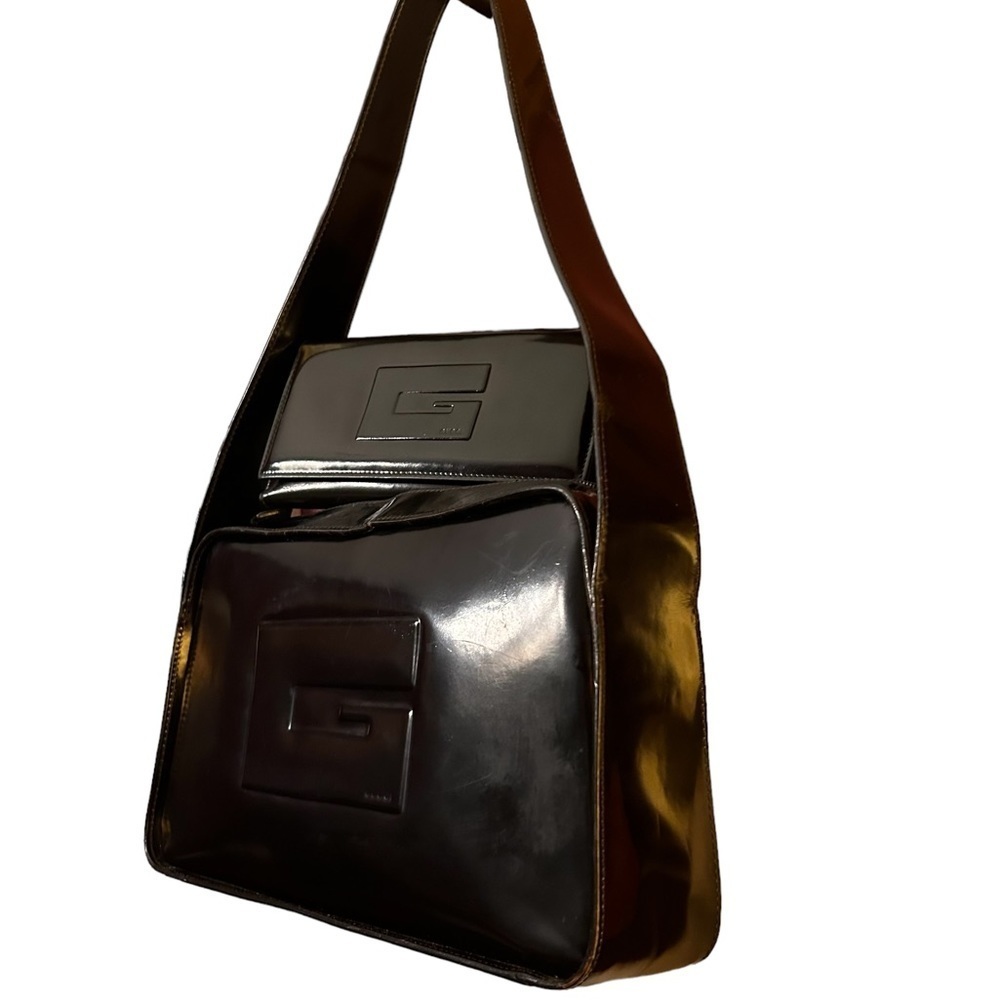 Gucci Tom Ford Era Shoulder Bag Black Hobo Satchel in Patent Leather EUC